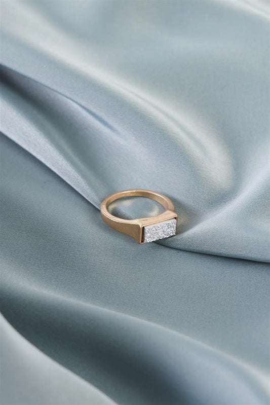 Silver Rectangle Druzy Stone Gold Ring / 6 Pieces - Tasha Apparel Wholesale