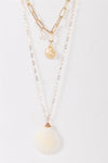 Gold Double Thick & Thin Chain With Ivory Real & Gold Faux Shell Necklace/3 Pieces