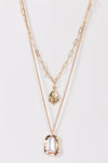 Gold Double Paper Clip & Link Chains With Shell Pearl & Icon Pendants And A Faux Diamond Necklace /3 Pieces