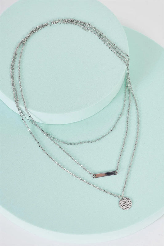 Silver Triple Layered Two Pendants Chain Necklace /3 Pieces - Tasha Apparel Wholesale