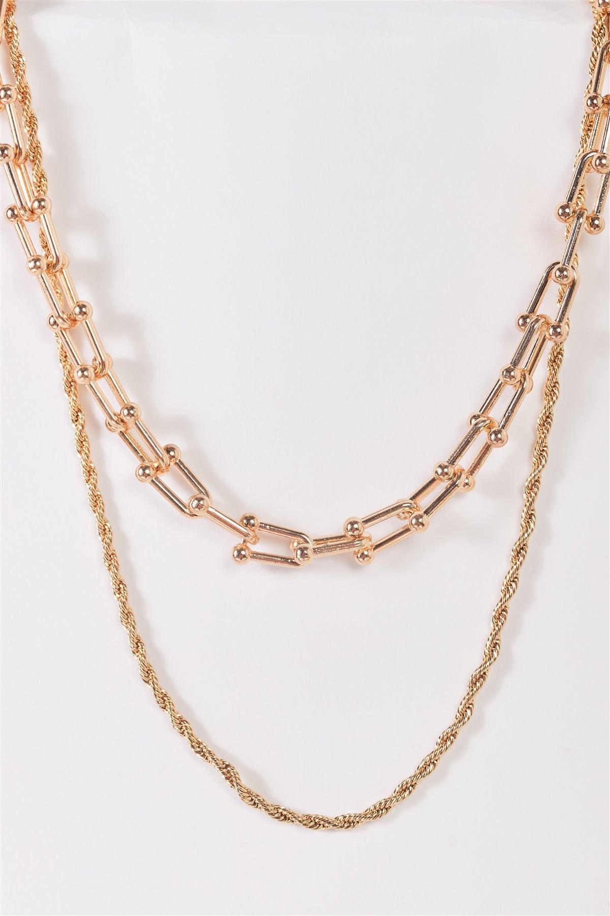 Gold Twisted And U Link Chains Set Necklace /3 Pieces