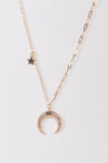 Gold Half Paper Clip Half Link Chain With Crescent Horn With Faux Crystals Pendant & A Star Charm Necklace /3 Pieces