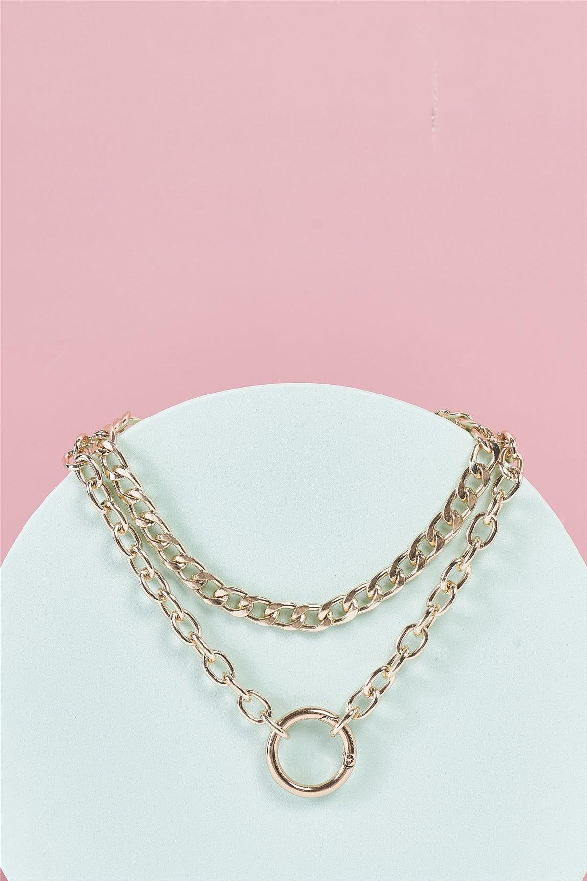 Gold Two Massive Chain Clasp Pendant Necklace /3 Pieces