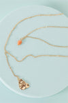 Gold Double Link Belcher Chain With Agate Stone & Asymmetrical Textured Pendants Necklace /3 Pieces