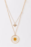 Gold Double Linked Chain With Real Daisy & Bee With Faux Diamond Pendants Necklace /3 Pieces