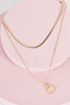 Gold Double Linked & Snake Chain Lock Pendant Necklace /3 Pieces