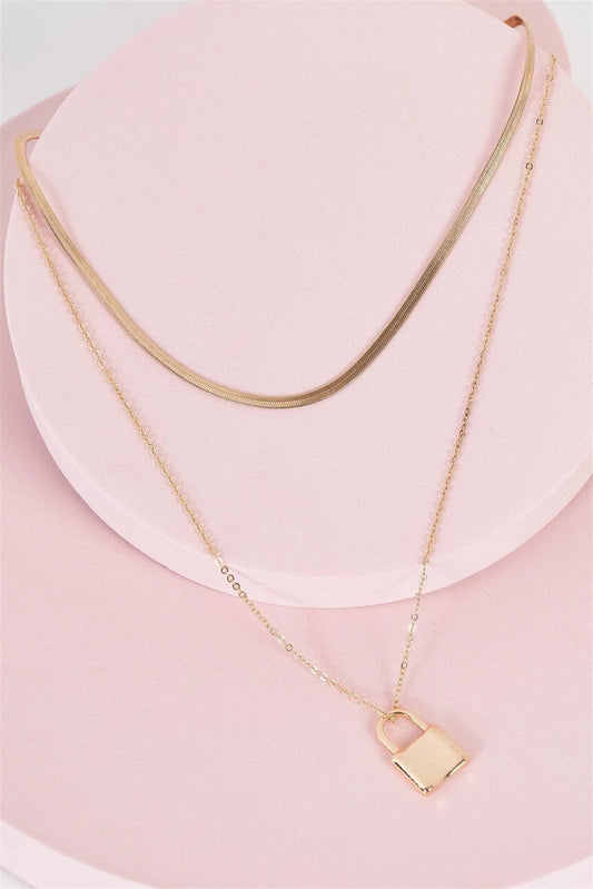 Gold Double Linked Snake Chain Pendant Necklace - Tasha Apparel Wholesale