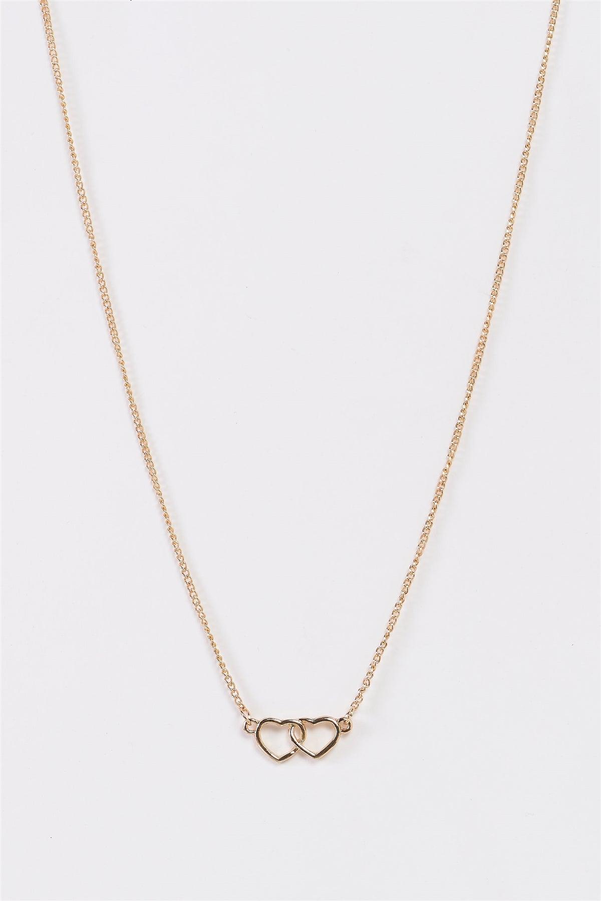 Heart To Heart Gold Delicate Interlocked Hearts Charm Necklace /3 Pieces