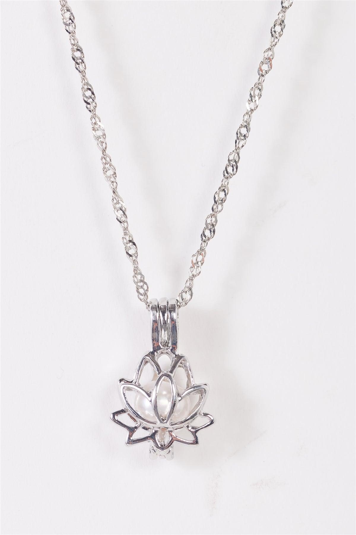 Silver Twisted Chain 3D Lotus Pearl Case Necklace /3 Pieces