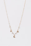 Follow The Moon Gold Star & Faux Diamonds Trim Crescent Moon Charm Necklace /3 Pieces