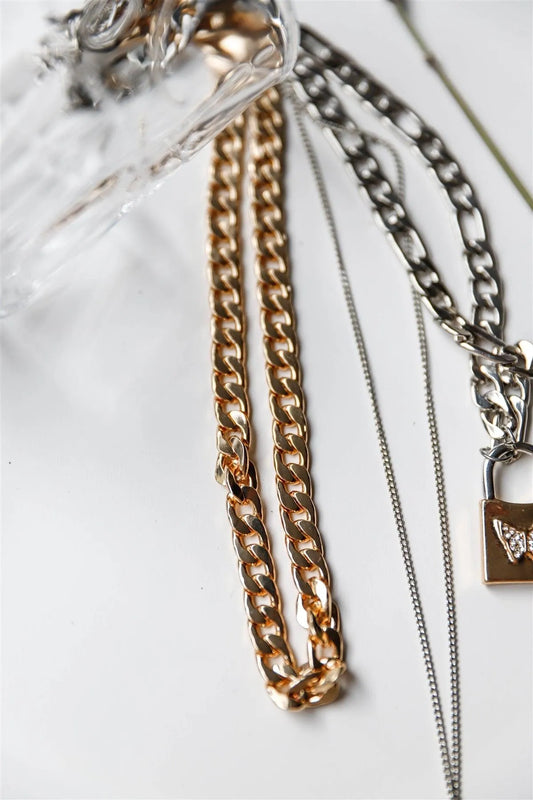 Gold Link Flat Chain Necklace /3 Pieces - Tasha Apparel Wholesale