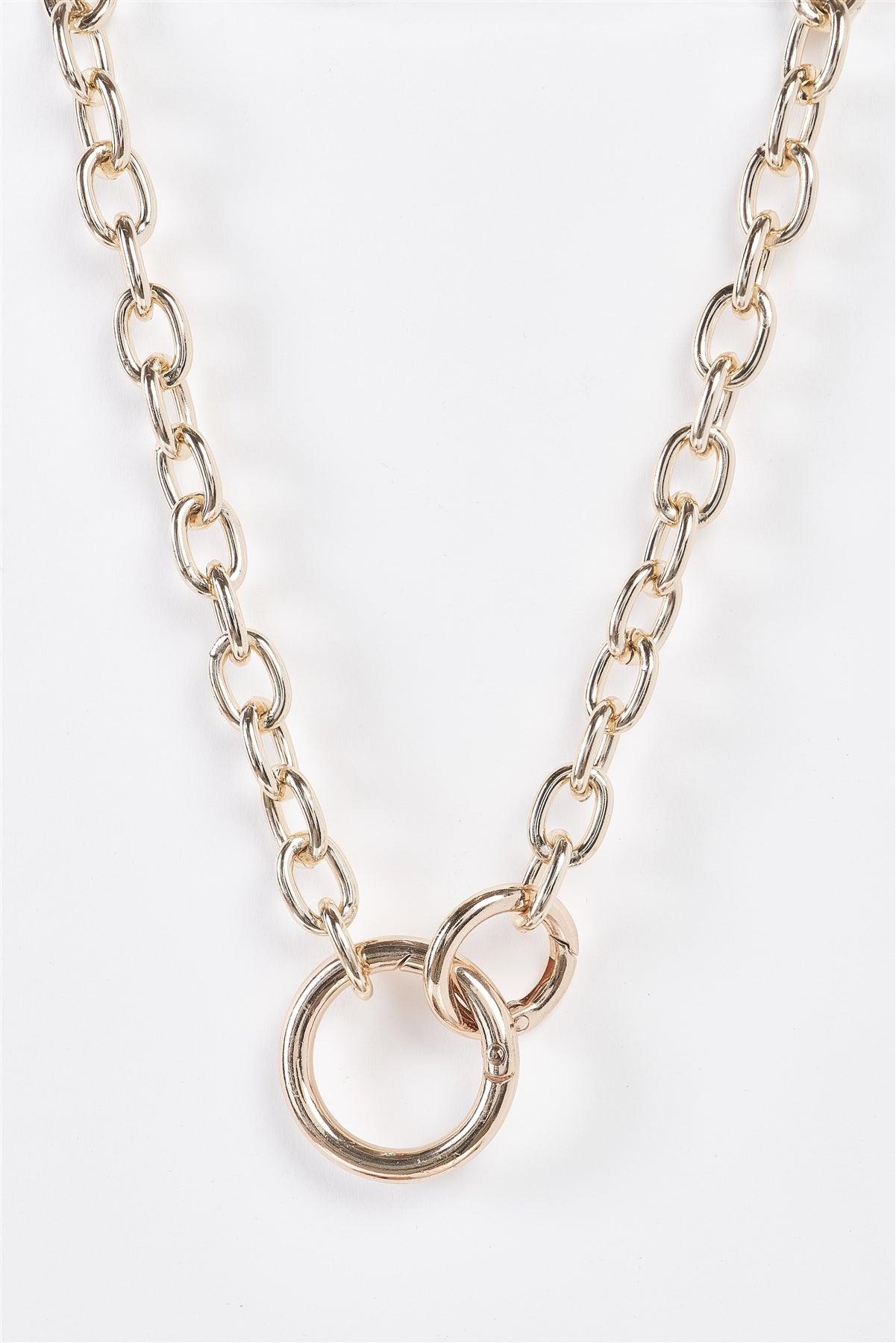 Gold Chain Link  With Two Clasp Ring Pendant Necklace / 3 Pieces