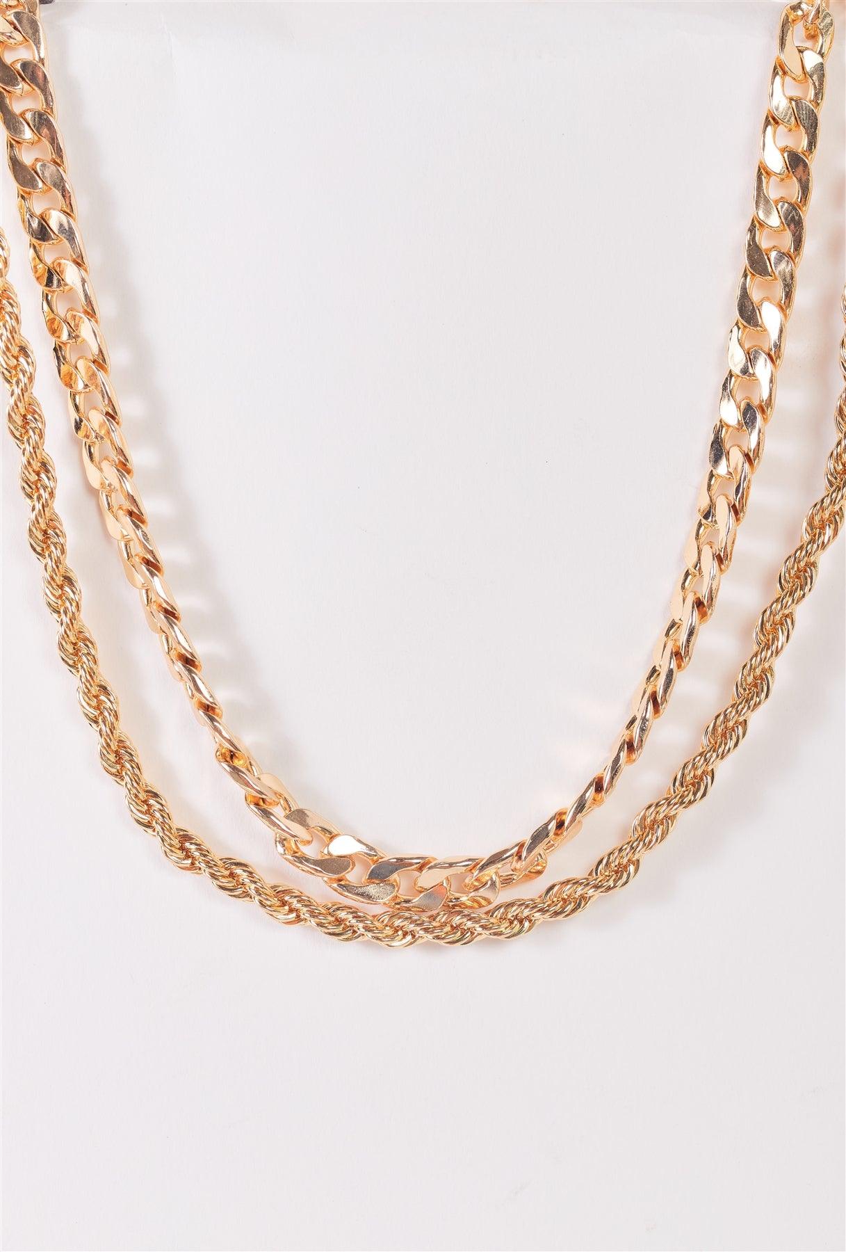 Gold Twisted & Chunky Link Chains Set Necklace /3 Pieces