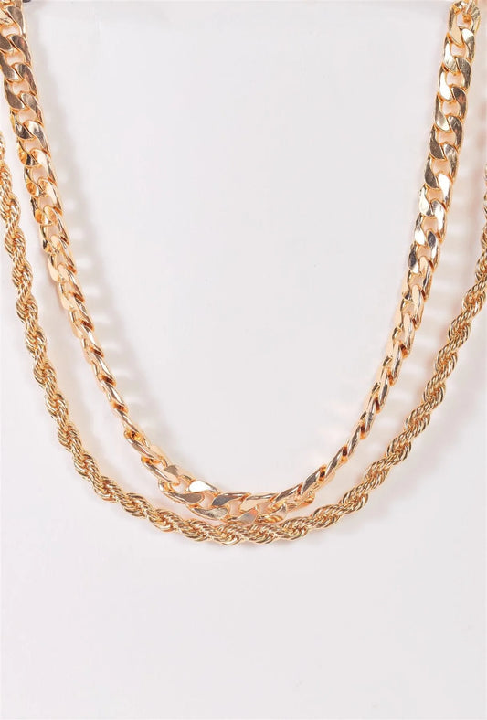 Gold Twisted & Chunky Link Chains Set Necklace /3 Pieces - Tasha Apparel Wholesale