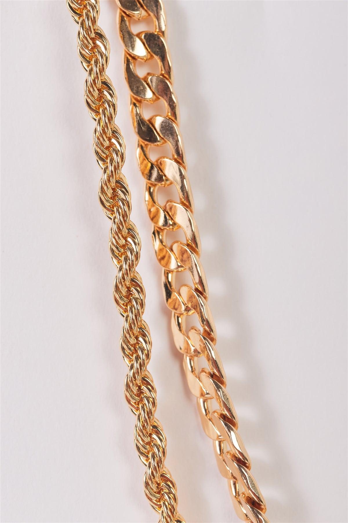Gold Twisted & Chunky Link Chains Set Necklace /3 Pieces