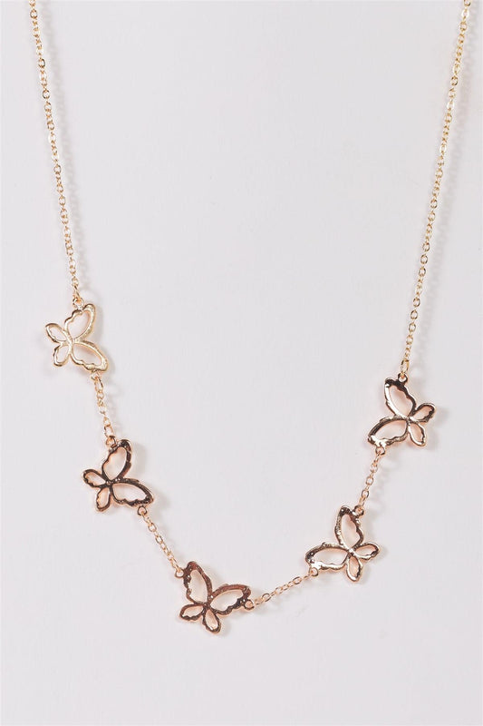 Gold Thin Chain With Laser Cut Butterfly Charms Necklace /3 Pieces