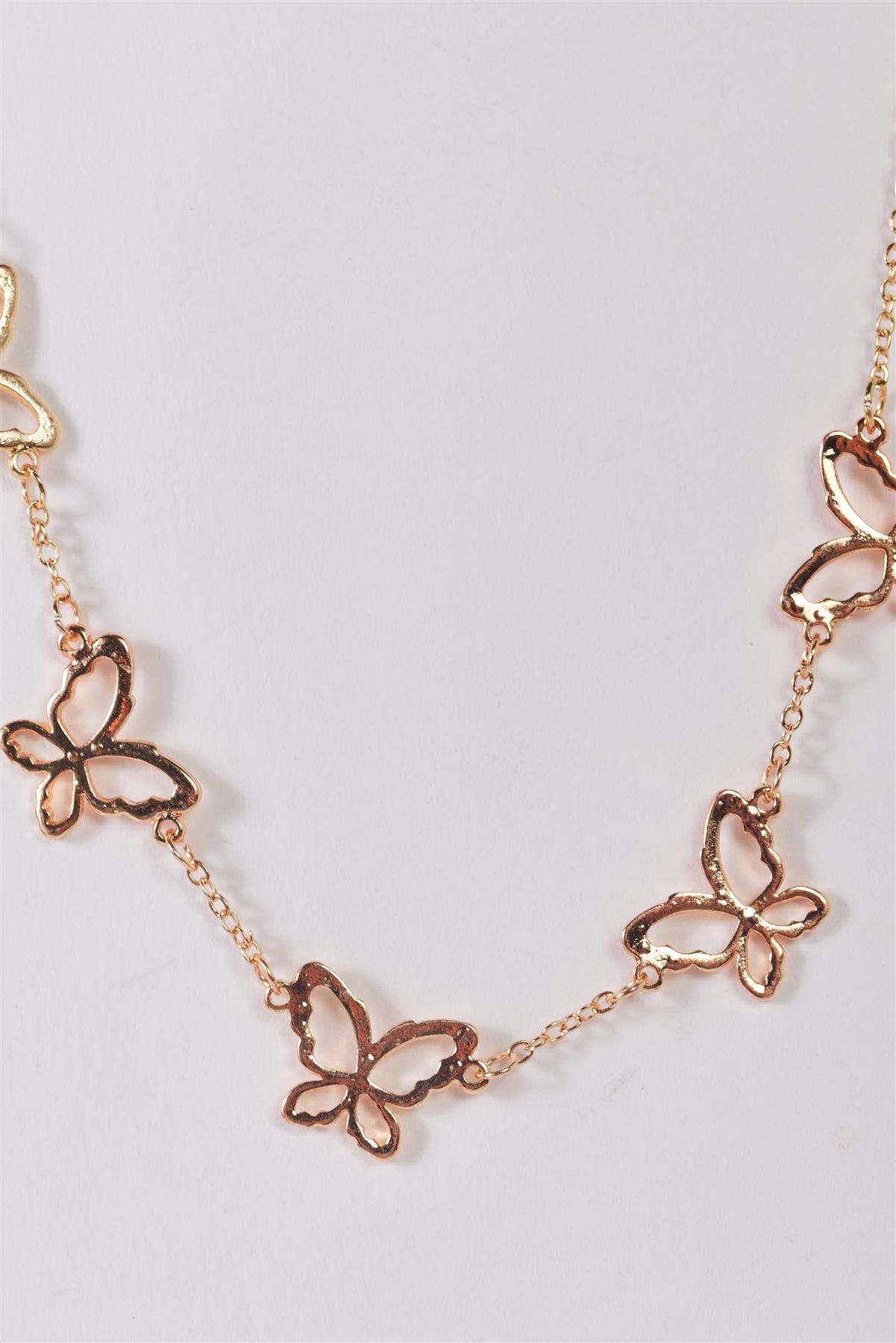 Gold Thin Chain With Laser Cut Butterfly Charms Necklace /3 Pieces