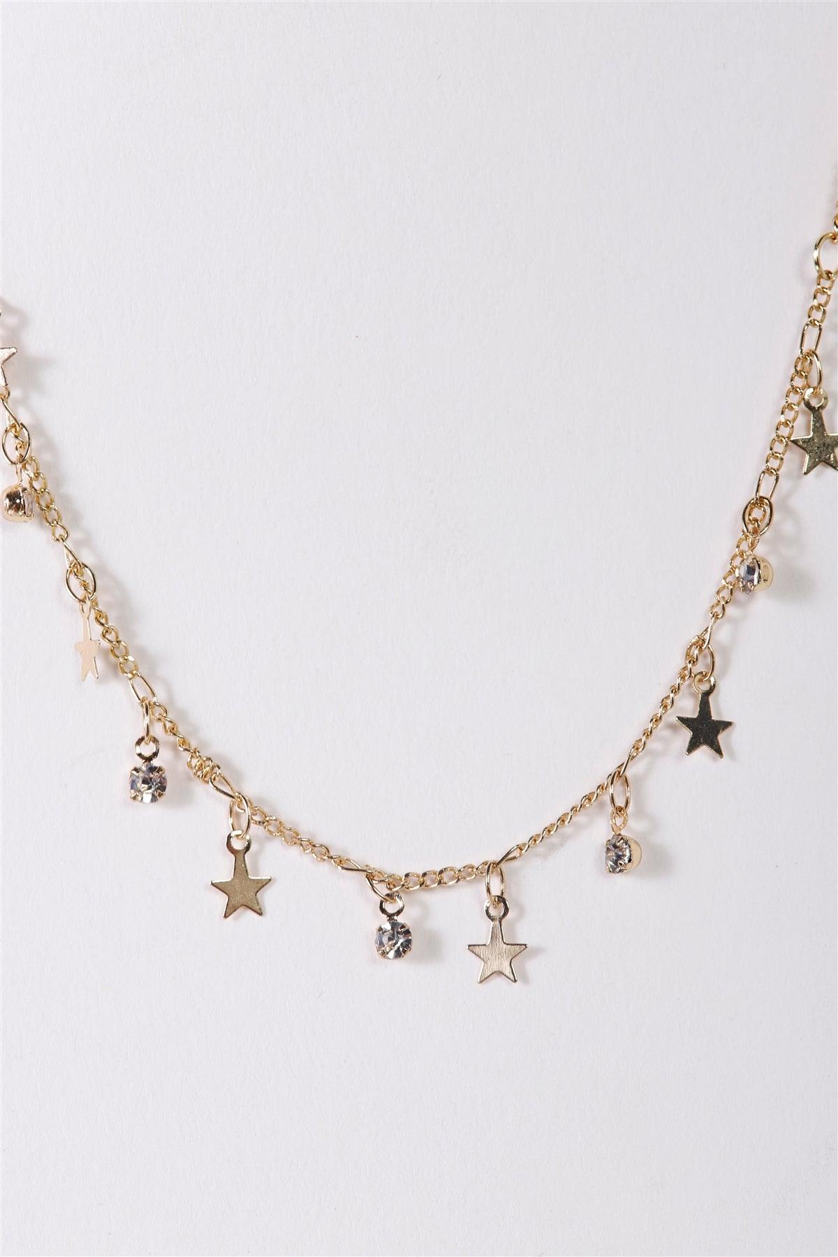 Gold Link Chain With Star & Faux Diamond Charms Necklace /3 Pieces