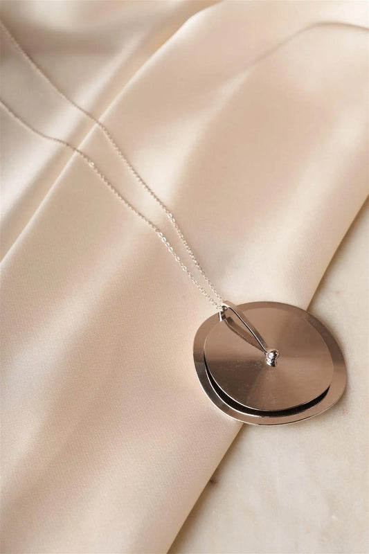 Silver Double Disc Pendant Necklace - Tasha Apparel Wholesale