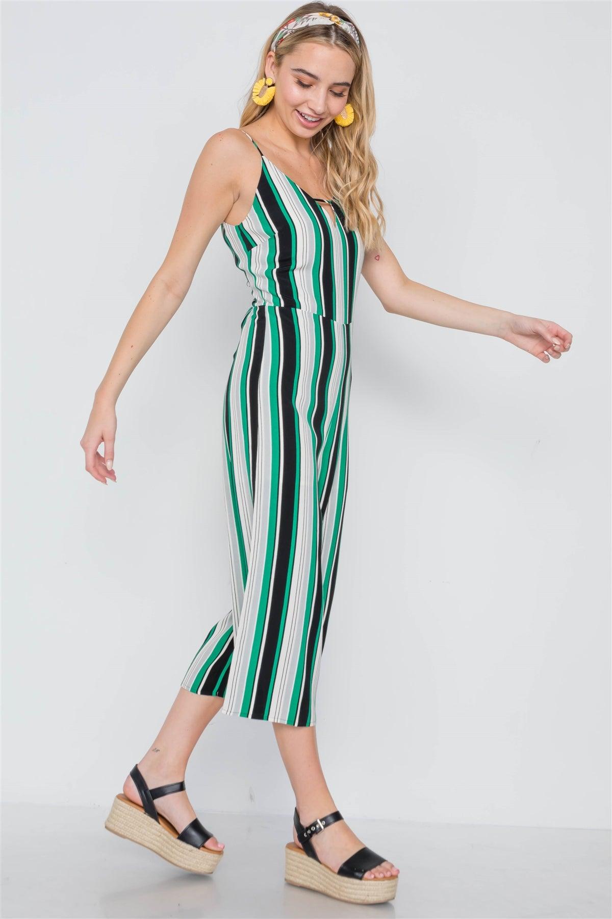 Green Stripe Cami Wide Leg Capri Jumpsuit /2-2-2