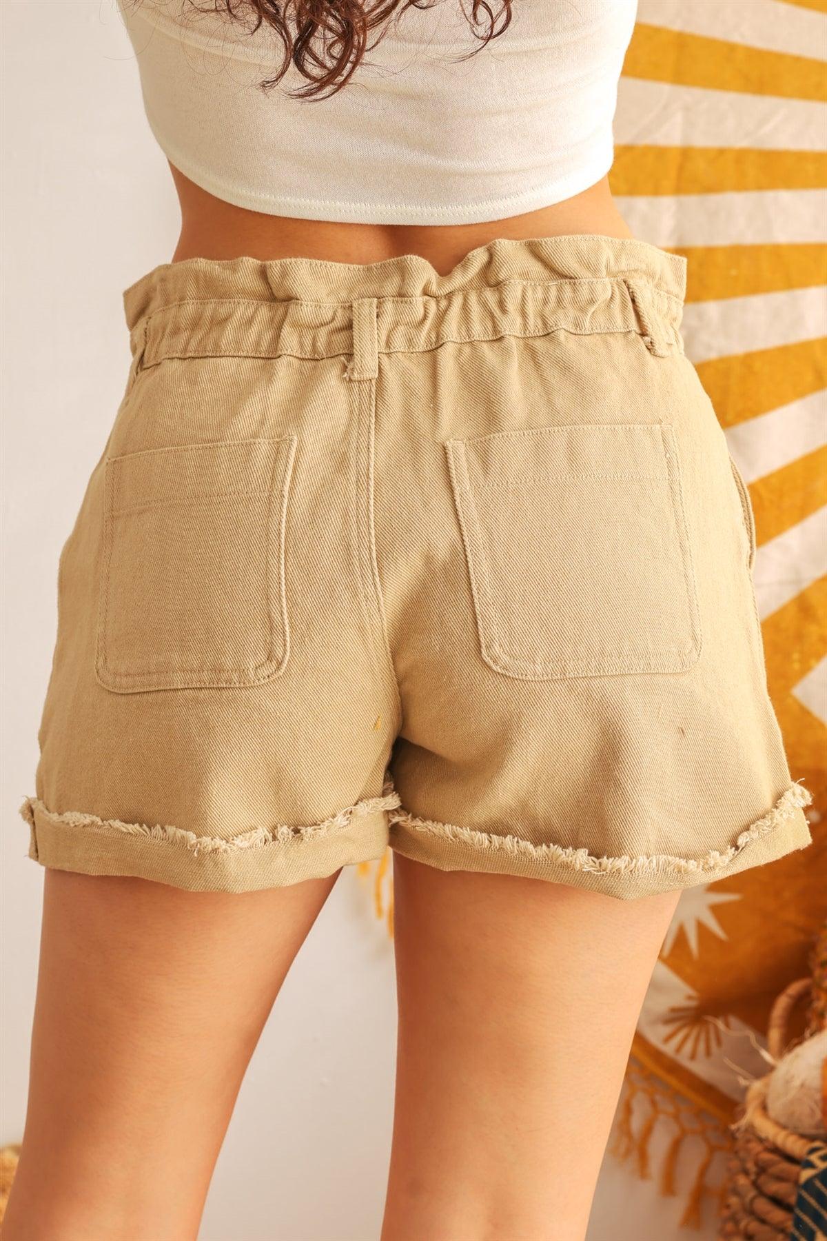 Taupe Cotton High Waist Four Pocket Shorts /2-2-2