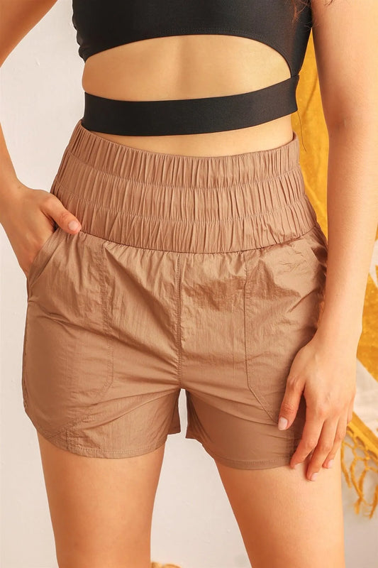 Mocha High Waist Two Pocket Shorts /1-2-2 - Tasha Apparel Wholesale