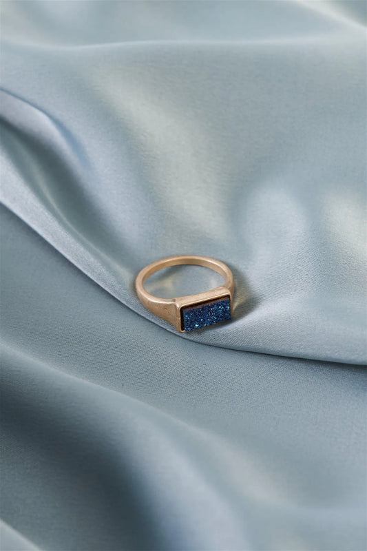Blue Rectangle Druzy Stone Ring /6 Pieces - Tasha Apparel Wholesale