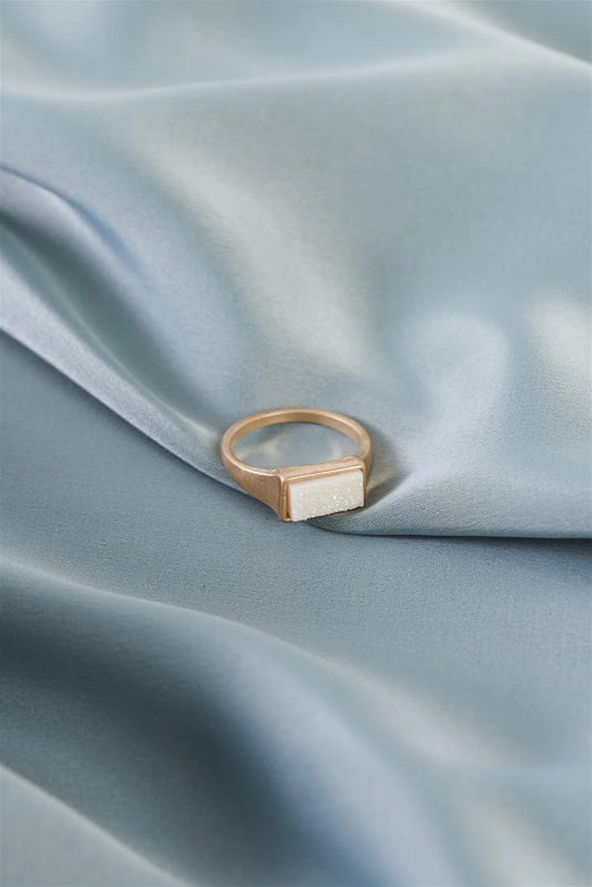 Ivory Rectangle Druzy Stone Ring /6 Pieces - Tasha Apparel Wholesale