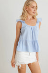 Sky Blue Striped Sleeveless Flare Hem Top - Tasha Apparel Wholesale