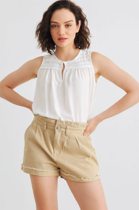 Off-White Trim Sleeveless Crew Neck Relax Tank Top /1-2-2 - Tasha Apparel Wholesale