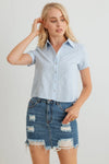 Textured Button-Up Short Sleeve Collar Neck Crop T-Shirt - Tasha Apparel Wholesale