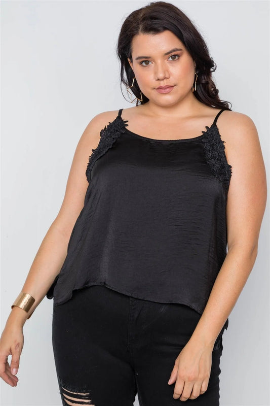 Black Plus Size Floral Crochet Hi-Low Top /2-2-2 - Tasha Apparel Wholesale