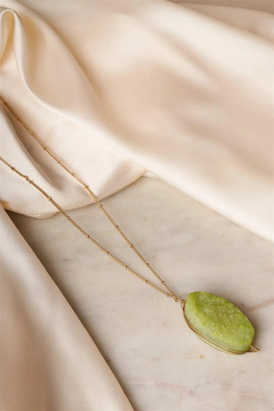 Gold Green Sparkling Druzy Stone Pendant Necklace /6 Pieces - Tasha Apparel Wholesale