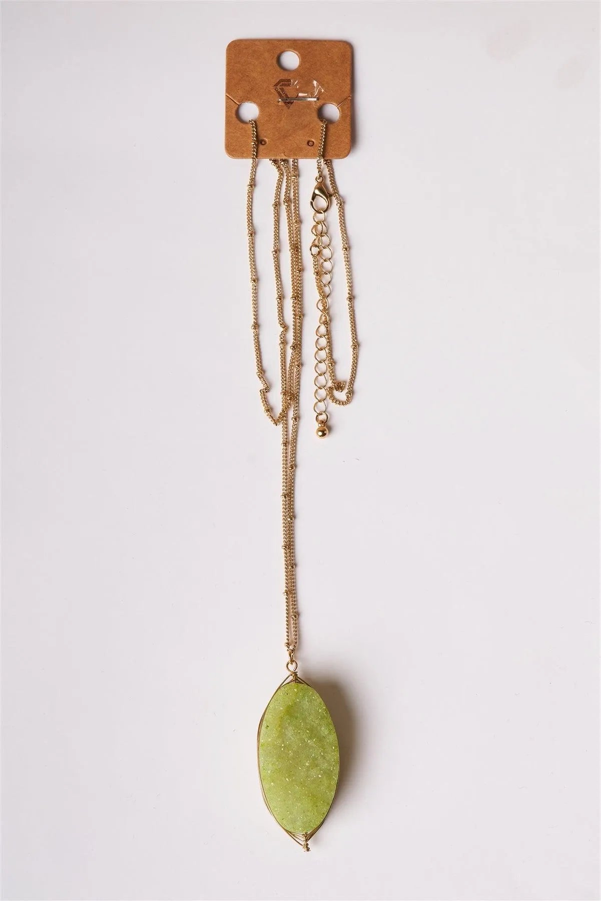 Gold Green Sparkling Druzy Stone Pendant Necklace /6 Pieces - Tasha Apparel Wholesale
