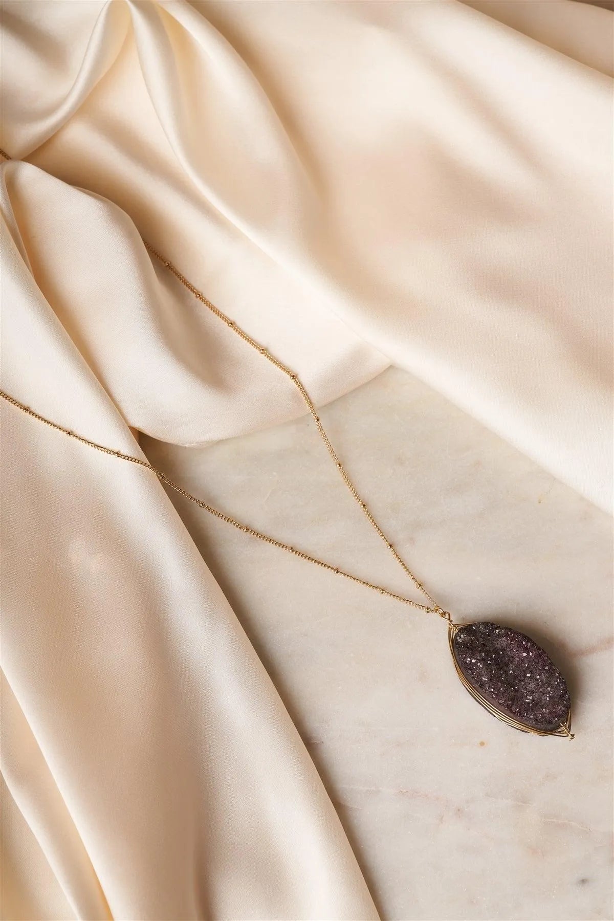 Gold Grey Sparkling Druzy Stone Pendant Necklace /6 Pieces - Tasha Apparel Wholesale