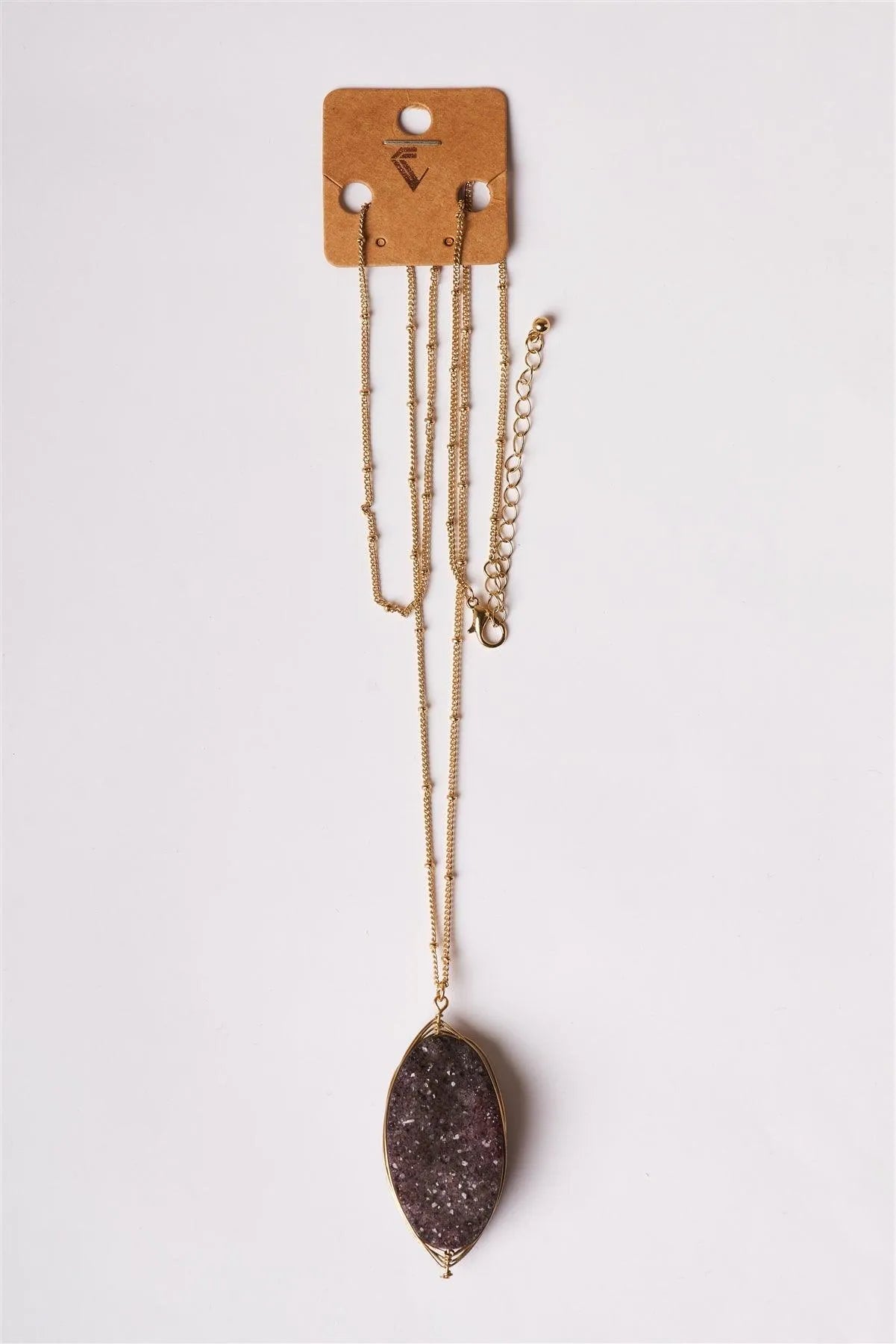 Gold Grey Sparkling Druzy Stone Pendant Necklace /6 Pieces - Tasha Apparel Wholesale