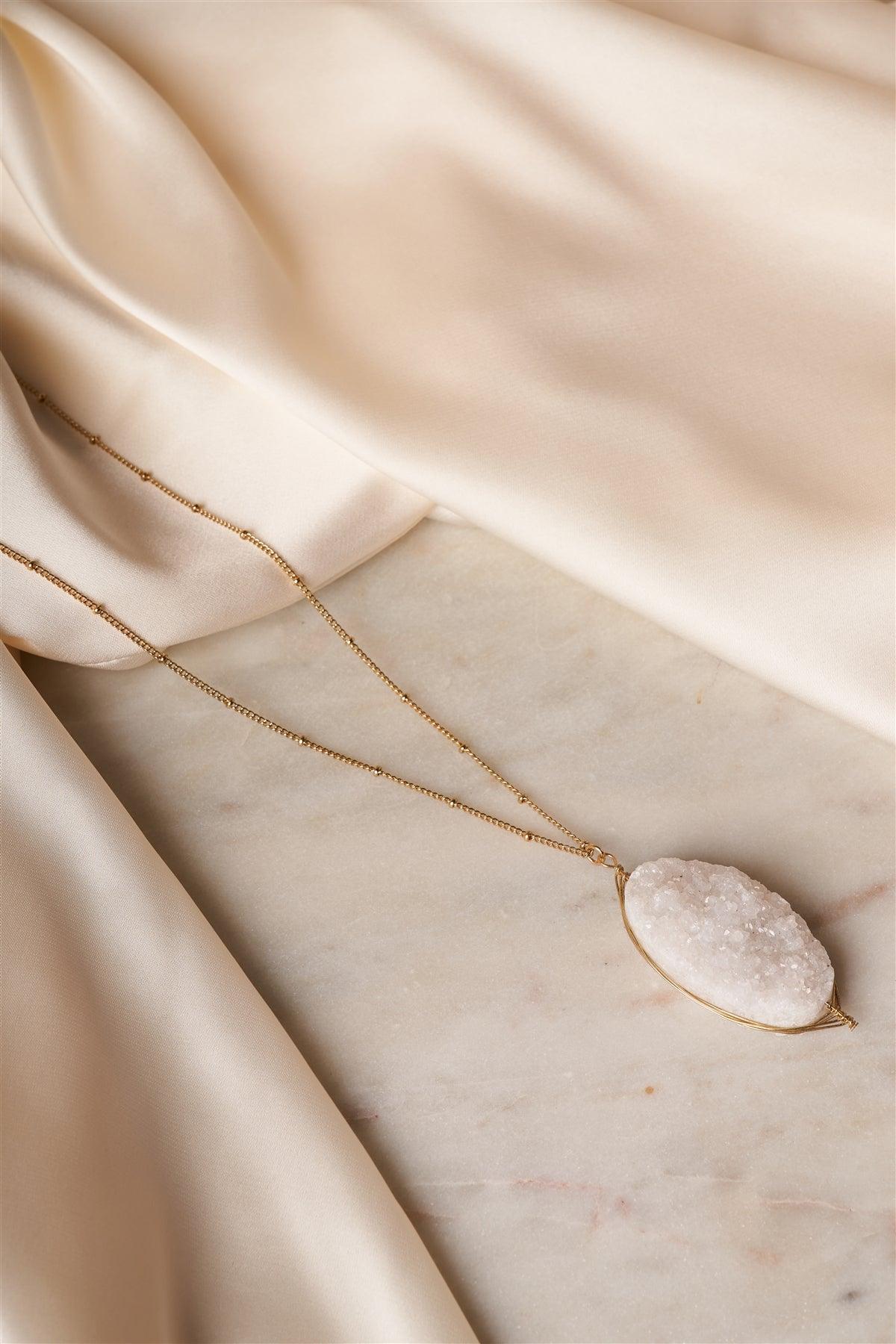 Gold White Sparkling Druzy Stone Pendant Necklace /6 Pieces