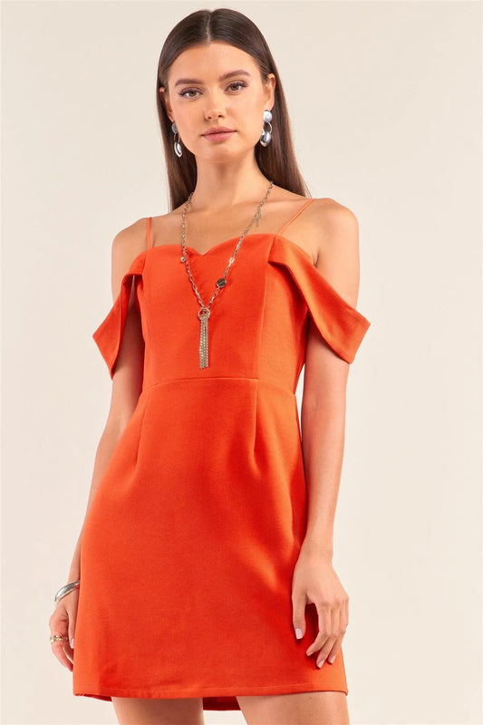 Tomato Red Sweetheart Neck Off The Shoulder Mini Dress /1-2-3 - Tasha Apparel Wholesale