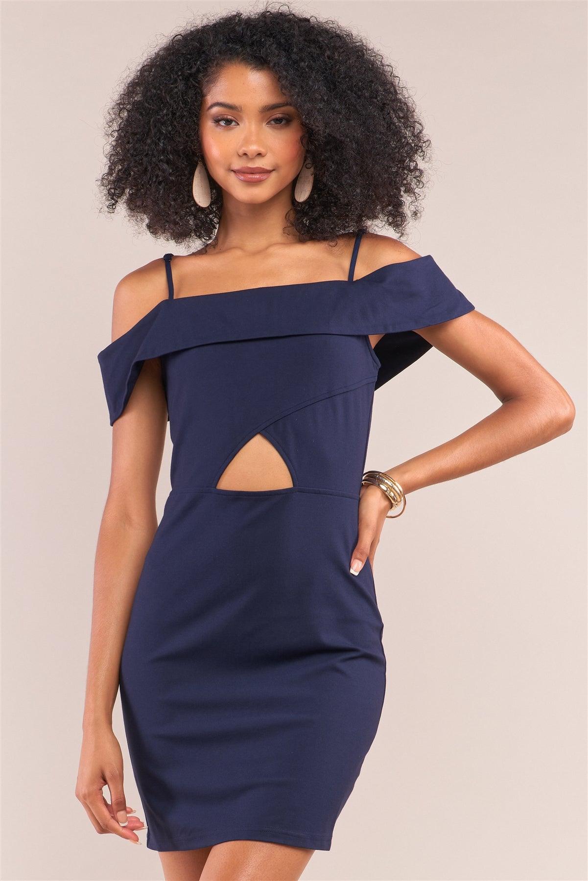 Blue Off-The-Shoulder Short Sleeve Mini Dress/1-1-2-1