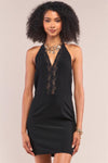 Black Halter Neck Lace Trim Bodycon Mini Dress /1-2-2-1