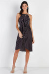 Modern Stripe Tie Front Midi Dress - Tasha Apparel Wholesale