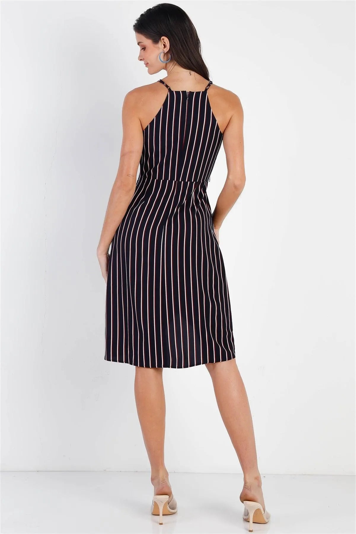 Modern Stripe Tie Front Midi Dress - Tasha Apparel Wholesale