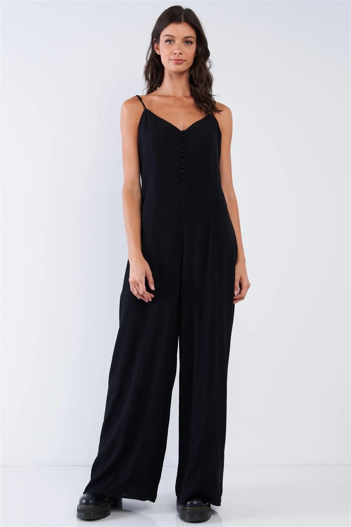 Silk Lined Adjustable Cami Strap V-Neck Button Up Jumpsuit /2-4 - Tasha Apparel Wholesale
