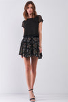 Black Multi Geometric Print Velvet High-Waisted Flare Mini Skirt /1-2-2-1