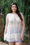 Junior Plus Cream Lace Sheer Ruffle Hem Sleeveless Maxi Top /1-2-2 - Tasha Apparel Wholesale