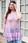 Junior Plus Lavender Lace Sheer Ruffle Hem Sleeveless Maxi Top /1-1-2 - Tasha Apparel Wholesale