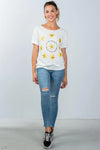 White And Gold Star Embroidered Textured SweatShirt / 4-4 - Tasha Apparel Wholesale