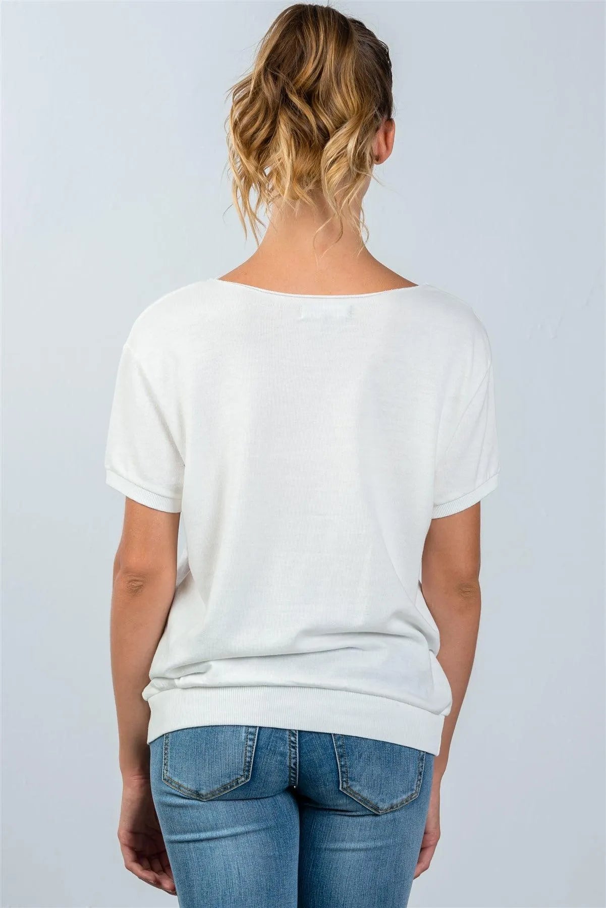 White And Gold Star Embroidered Textured SweatShirt / 4-4 - Tasha Apparel Wholesale