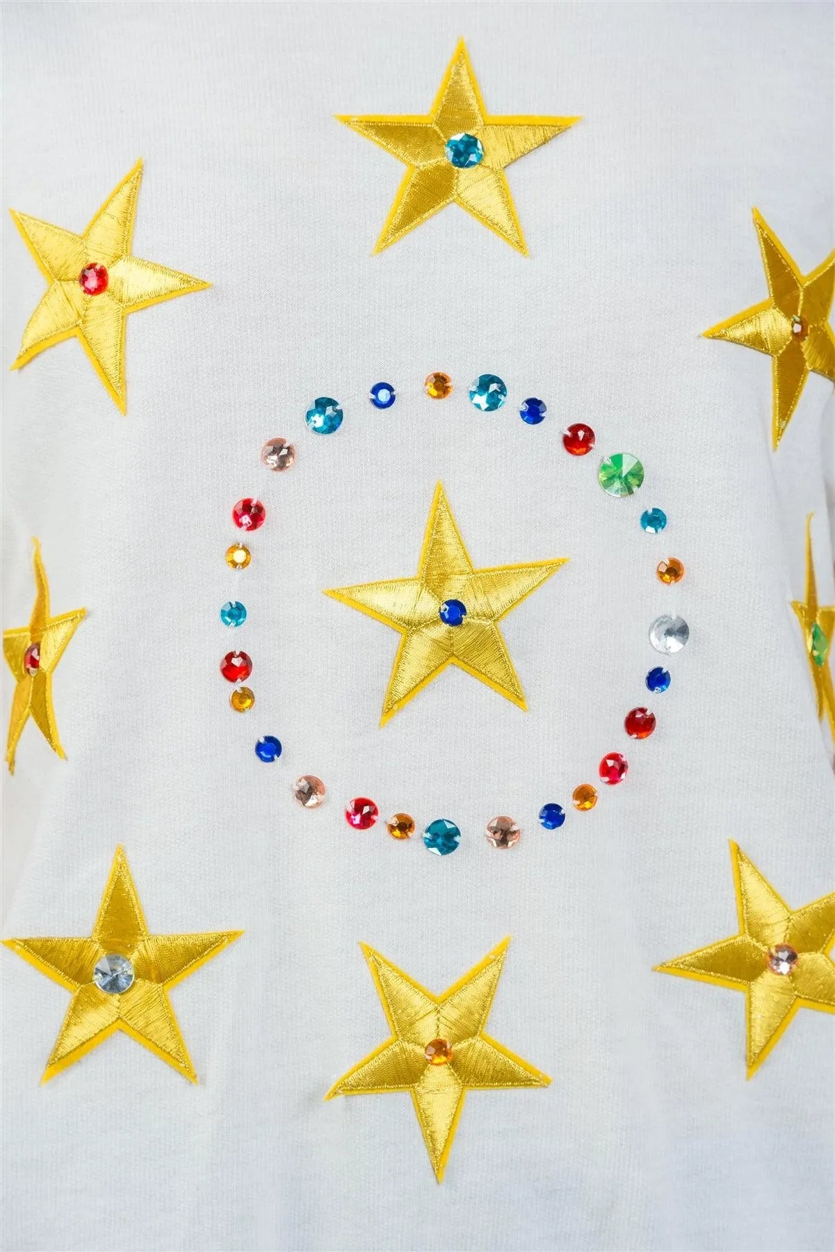 White And Gold Star Embroidered Textured SweatShirt / 4-4 - Tasha Apparel Wholesale