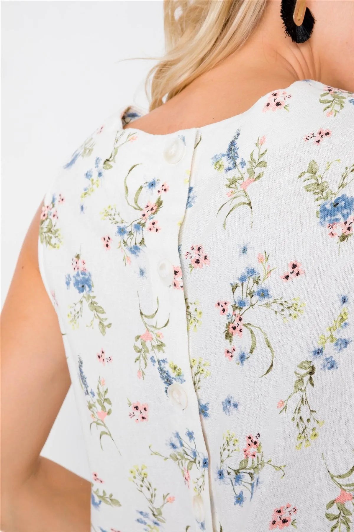 Ivory Multi Mixed Linen Chic Floral Sleeveless Tank Top /2-2-2 - Tasha Apparel Wholesale